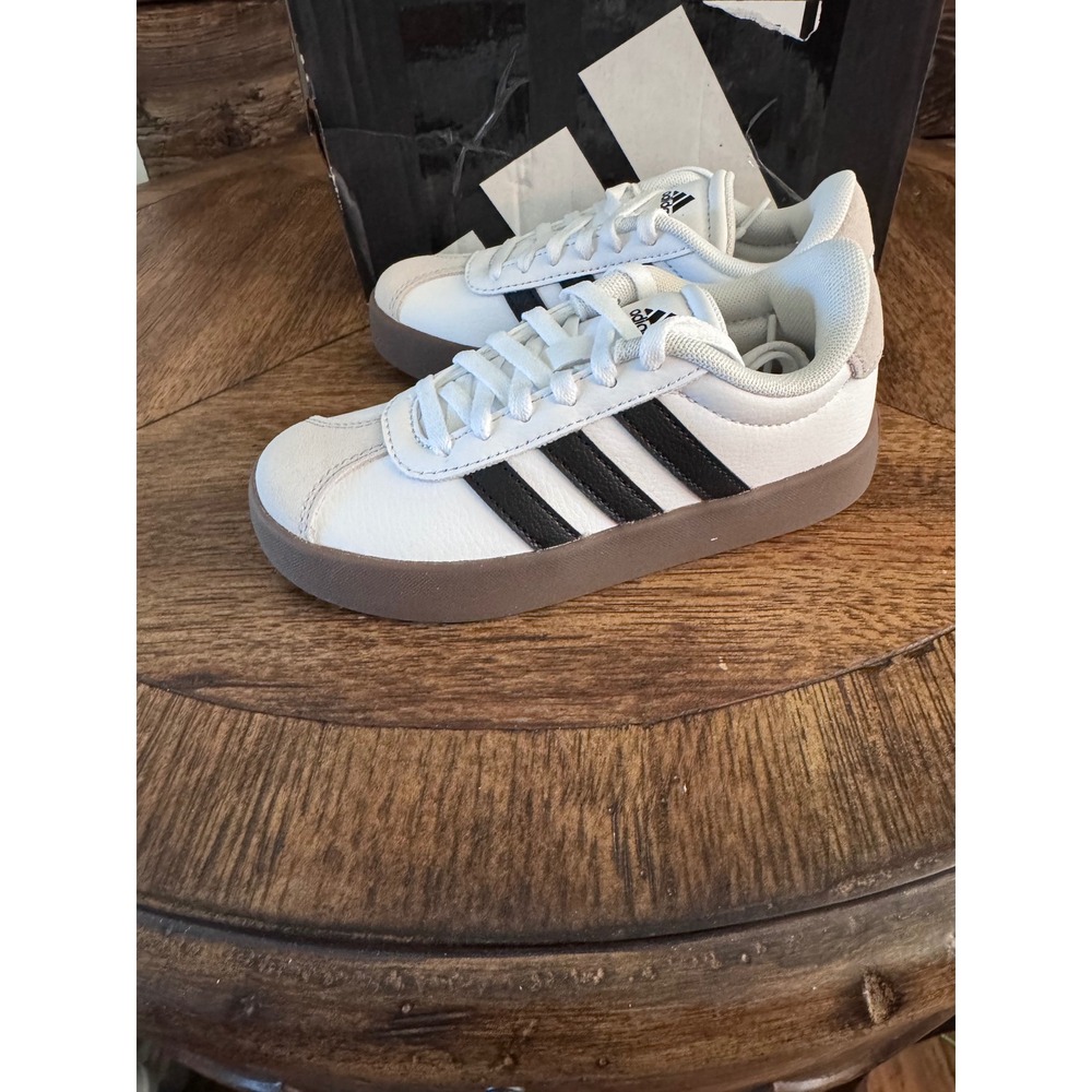 Adidas VL Court 3.0 K Kids Sneakers White Black Gum ID9062 Size 11K